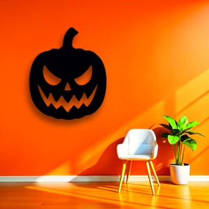 Scary Pumpkin Face Wood Sign: Spooky Halloween Wall Decor