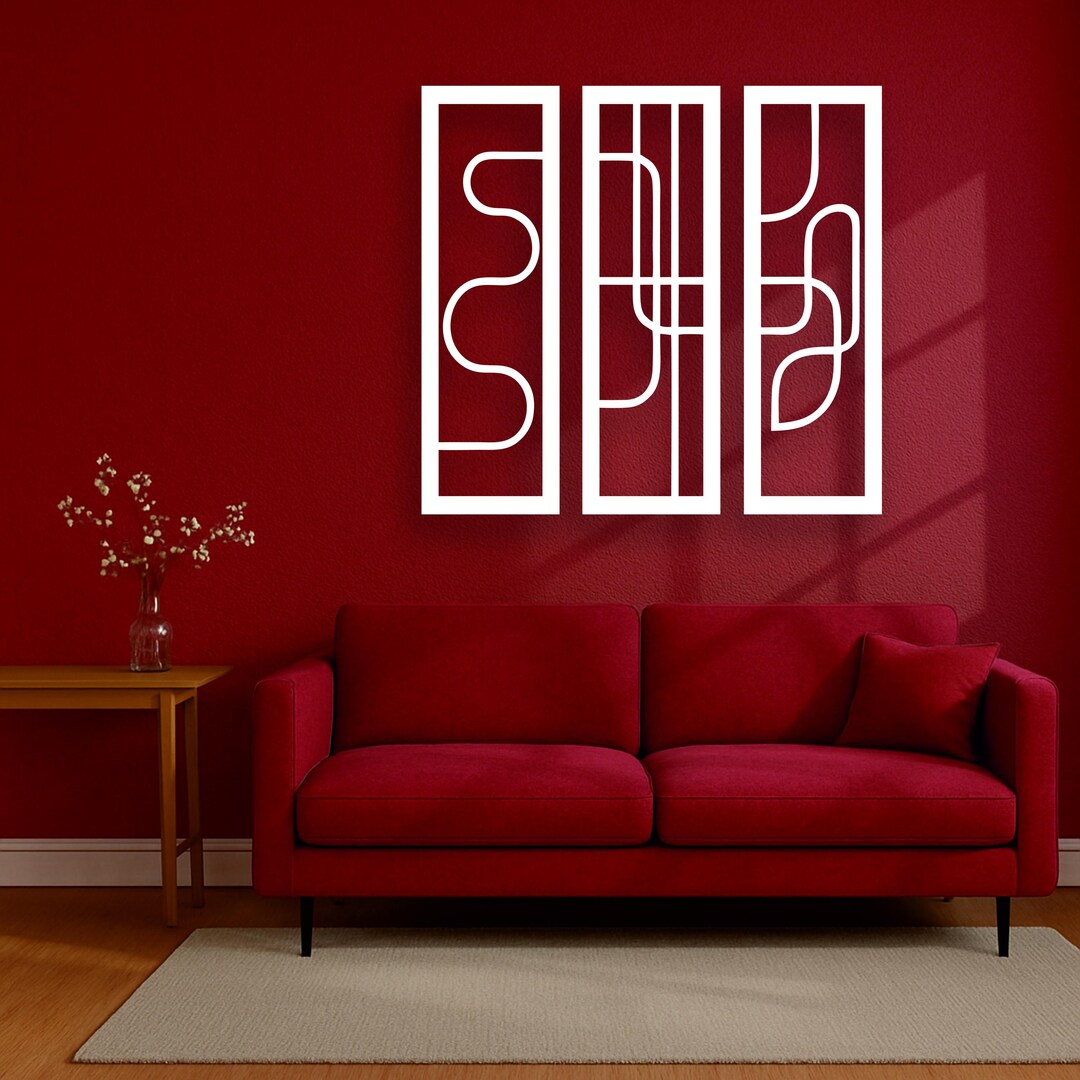 Modern Abstract Wooden Wall Art Set of 3 - Geometric Minimalist Wall ...