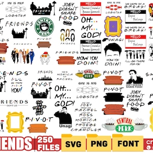 Friends TV-Show SVG-Pack mit 250 digitalen Dateien für Cricut und Silhouette - Lustige Zitate, Icons, Cliparts, PNGs und Schriften