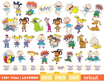 90s Inspired Cartoon Family SVG Bundle | Retro Childhood Clipart Set | Digital Layered Cut Files for Cricut Silhouette Crafts