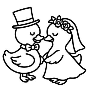 Lindo diseño de boda PNG – Dos patos en estilo de dibujos animados | Plantilla de corte láser | Decoraciones de boda DIY