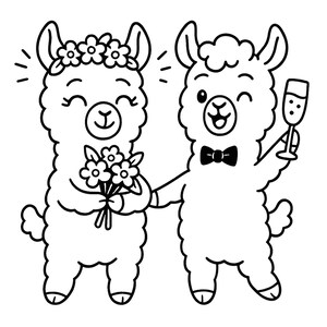 Celebrando la boda de alpacas PNG – Novios – Descarga digital para proyectos de bricolaje, invitaciones y más
