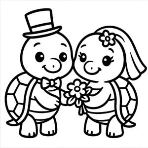 Motivo de boda divertido: novios tortuga | PNG en blanco y negro para grabado láser, bricolaje, trazado y más