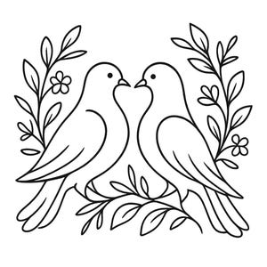 Motivo de boda PNG – Dos palomas | Plantilla de corte láser | Diseño decorativo romántico