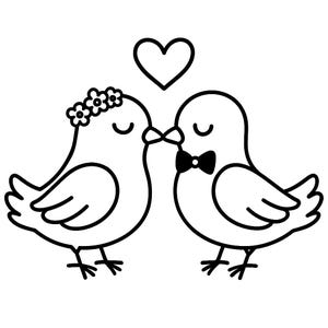 Lindo diseño de boda PNG – dos palomas en estilo de dibujos animados | Plantilla de corte láser | Decoraciones de boda DIY