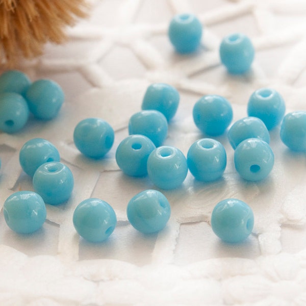 Czech Glass Round Beads 4 mm Light/Sky Blue 50 pcs