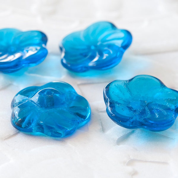 Czech Glass Pinwheel Flower Beads 12 mm Capri Blue 10 pcs.