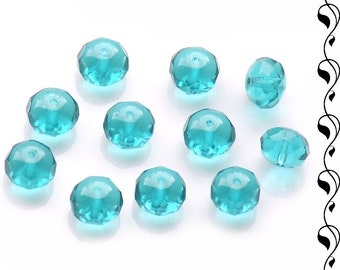 10 x Facettenglasperlen 8x6 mm Aquamarin