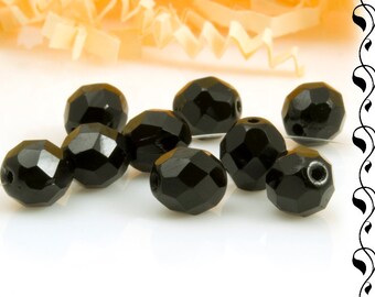 Perles de Bohême à facettes 10 mm ou 8 mm noir/Jet