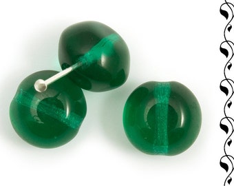 Beignets de verre tchèque vert émeraude 11 mm ou 9 mm