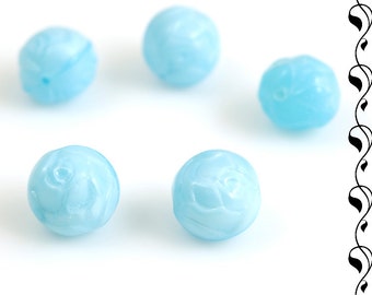 10 Czech Glass Satin Roses 10 mm Light Blue