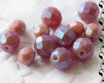 Fire Polished Round Beads 8 and 6 mm Mix Silver Beige-Pink 20 pcs