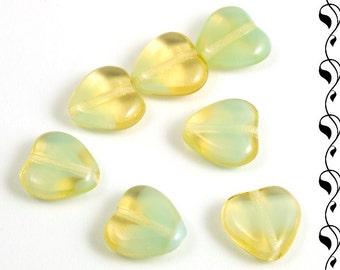 Czech Glass Givre Hearts 10mm Yellow 10 pcs