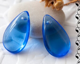 Gouttes/pendentifs en verre tchèque 21x11 mm Bleu Transparent 4 pcs