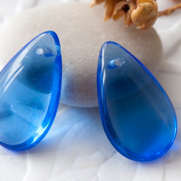 Czech Glass Drops/Pendants 21x11 mm Blue Transparent 4 pcs