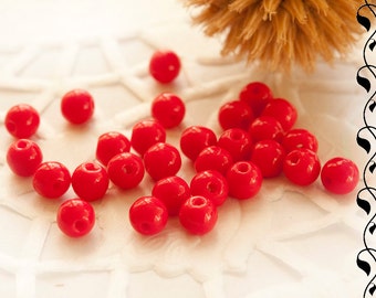 Czech Round Glass Beads 4 mm Red 50 pcs