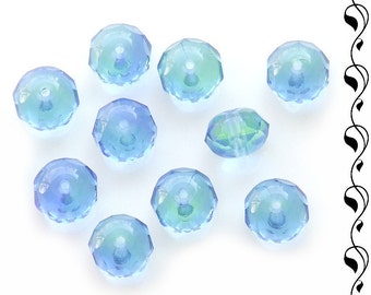 Czech Glass Faceted Donuts 8x6 mm Blue-Green 10 pcs