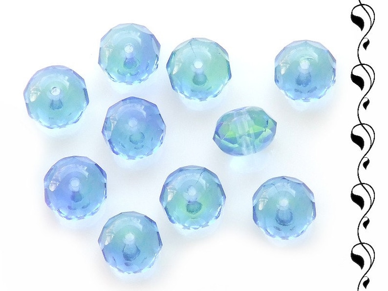 Czech Glass Faceted Donuts 8x6 mm Blue-Green 10 pcs image 1