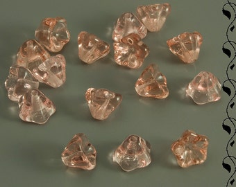 10 Czech Glass Flowers 6x9mm Pink Transparent