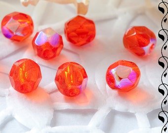 Tchèque feu poli Perles 6 mm Orange AB 10 pcs