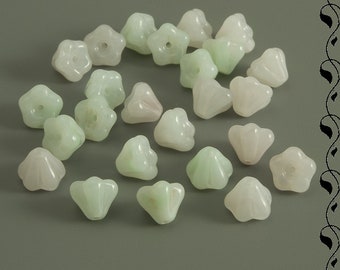 MIX of Czech Glass Baby Bell Flowers 6x5 mm pale green, pale pink 30pcs