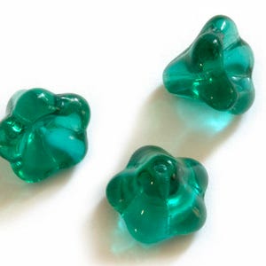 Czech Pressed Glass 5 Petal Flower Bell Beads 10x13 mm Emerald Green 4 pcs.