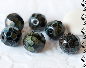 Czech Fire Polished Beads 10 mm Gray-Green Picasso 10 pcs.