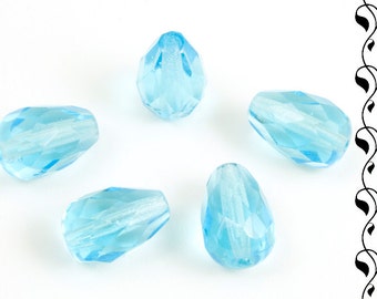 Fire Polished Drops 10x7 mm Light Blue 10 pcs