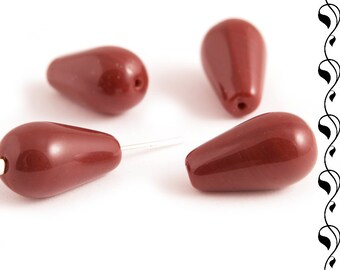 10 Czech Glass Drops 15 x 8 mm Vinous/Dark Red