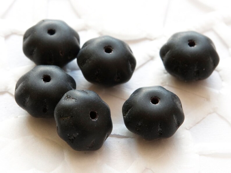 Pressed Czech Beads Donuts 5x8 mm Black Mat 10 pcs image 1