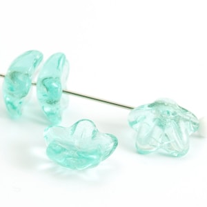 Czech Glass Flower Caps 10 mm Light Teal/Aqua 10 pcs.