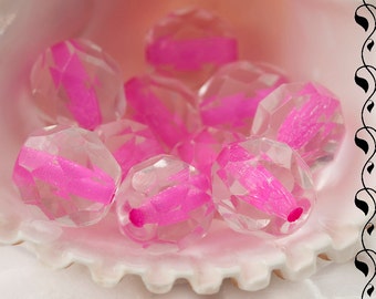 Czech Fire Polished Lined Beads 8 mm Crystal-Pink 10 pcs