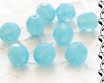 Fire Polished Round Beads 8 mm Sky Blue Opal 10 psc