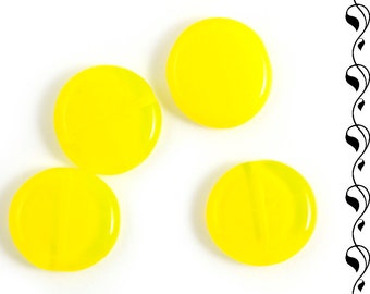 Czech Glass Coins 14 mm Yellow Opalescent 10 pcs