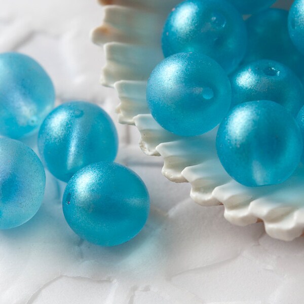 Czech Round Glass Beads 8 mm Luster Sky Blue Mat 10 pcs