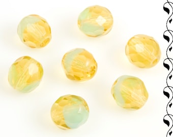 10 Fire Polished Givre Beads Yellow 8 mm round ball