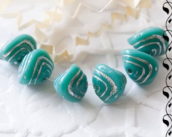 10 Czech Glass Beads 8x10 mm Turquoise