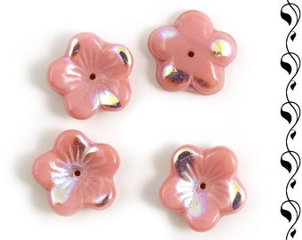Glass Flower Bead-Caps 16 mm pink 2 pcs
