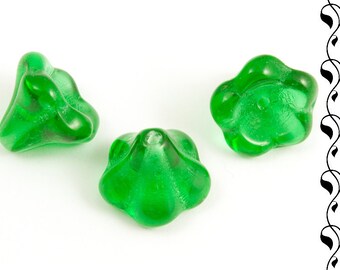 Czech Glass Bells 10x13 mm Green 4 pcs