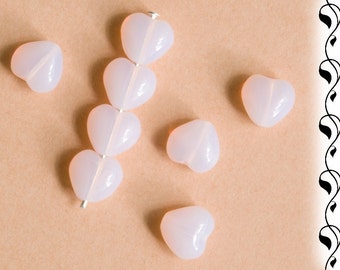 20 Czech Glass Hearts 6mm Light Pink Opal