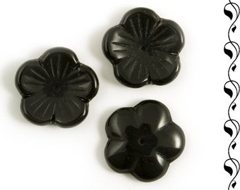 Czech Glass Bead-Caps 20 mm Black 4 pcs