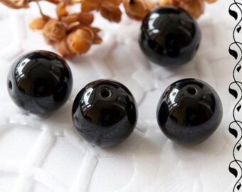 Tchèque perles de verre rondes 10 mm noir 10 pcs