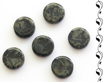 Czech Glass Coin Glass Beads 10 mm black-dark green Picasso 10 pcs