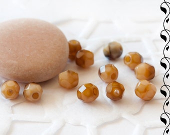 Czech Fire Polished Beads 4 mm Brown-Beige 40 pcs.