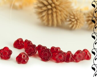 Czech Glass Button Flower Beads 7mm Siam Ruby Red 50 pcs