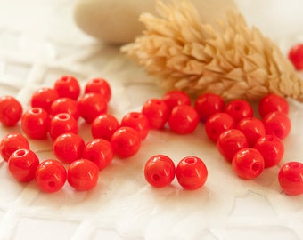 Czech Pressed Round Beads 4 mm Bright Coral 50 pcs