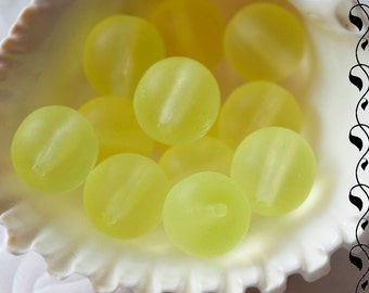 Czech Glass Round Beads 8 mm Lemon Yellow Mat 10 pcs