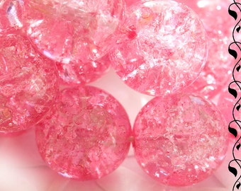 Czech Glass Cracked Waxed Beads 14 mm Pink 2 pcs