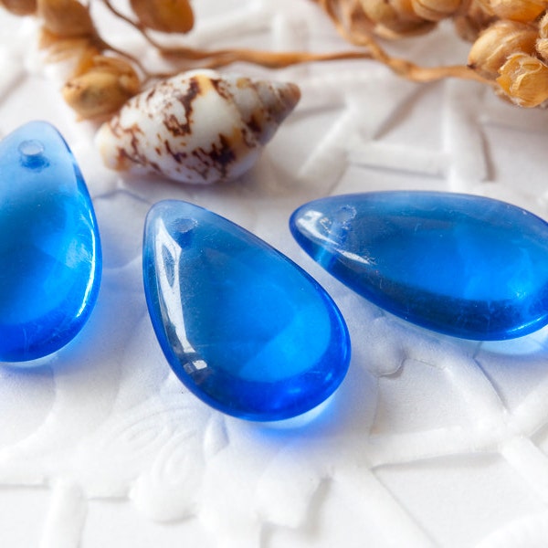 Czech Glass Drops/Pendants 17x10 mm Blue Transparent 6 pcs