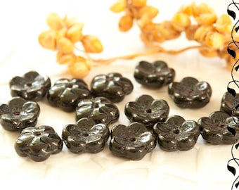 Czech Glass Flower Caps 8 mm Black 20 pcs